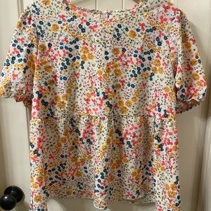 Pink and Orange Ruffled Blouse with Peter Pan Collar